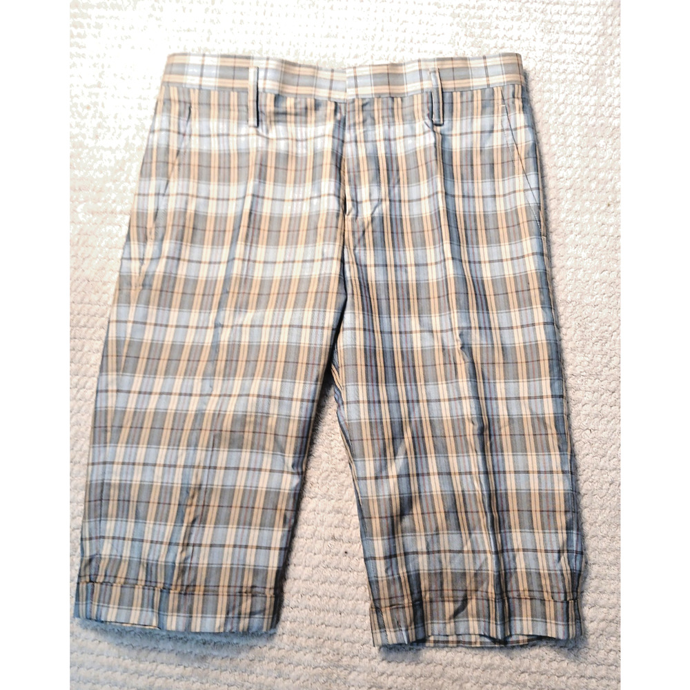 Marc by Marc Jacobs Long Plaid Shorts 100% Silk Men's Size 30 Gray Quiet Luxury